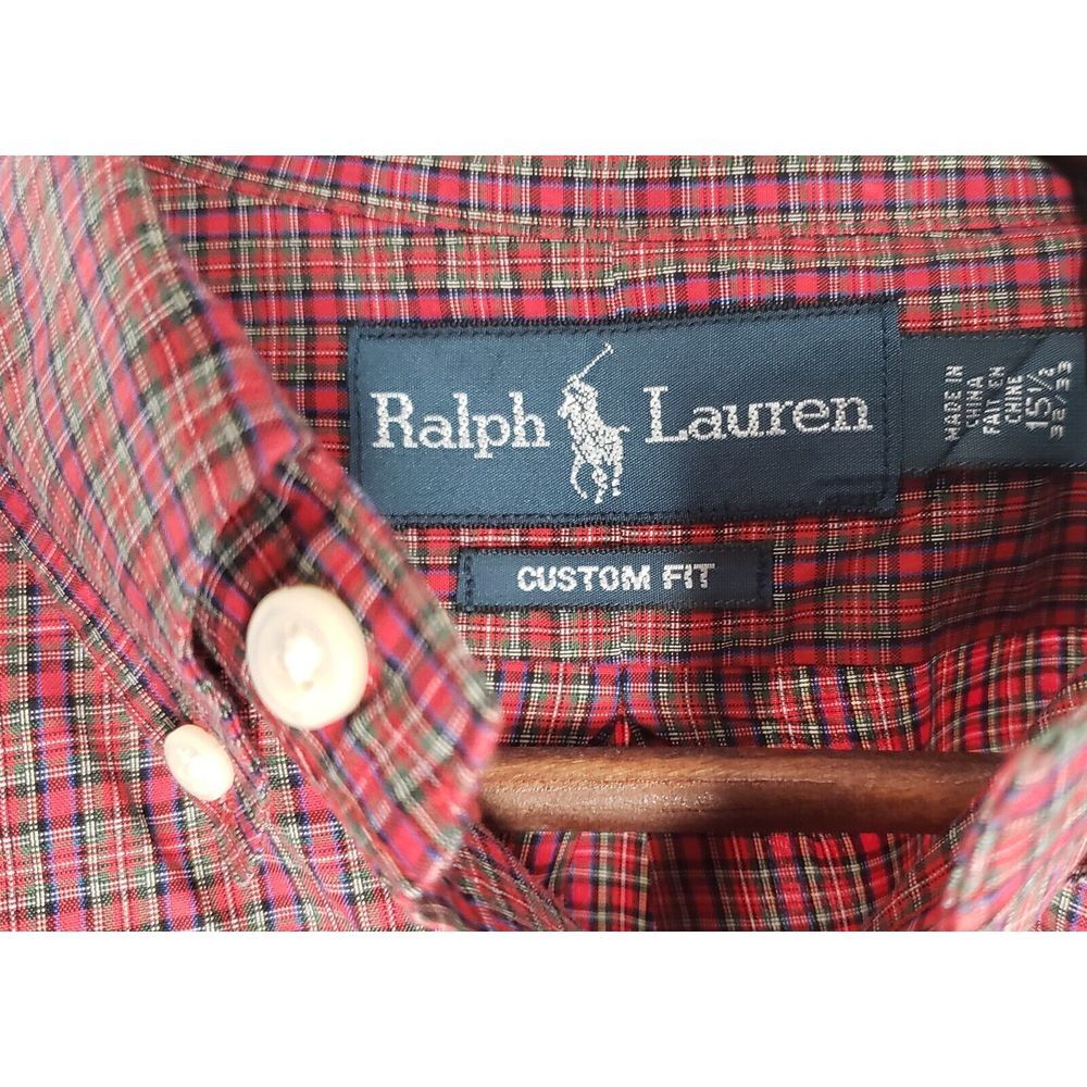 Ralph Lauren Men's 15.5‎ M Custom Fit Red Plaid Long Sleeve Button Down Shirt - Picture 3 of 5